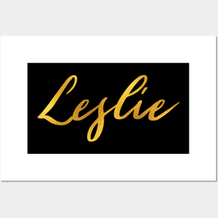 Leslie Name Hand Lettering in Faux Gold Letters Posters and Art